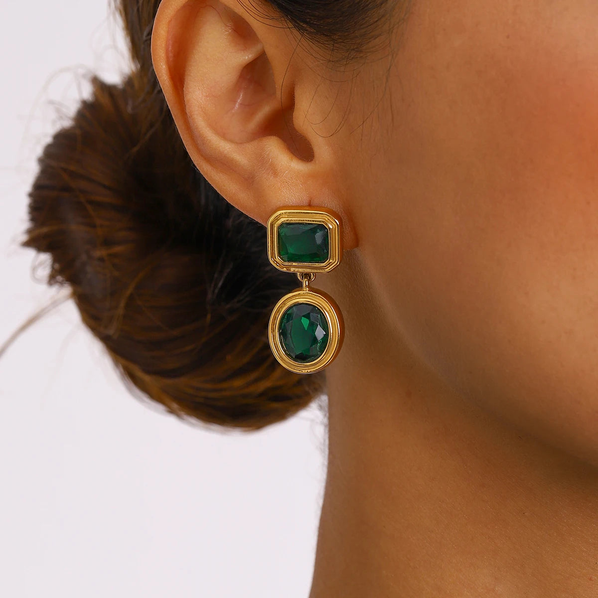 Green Zircon Geometric Earrings