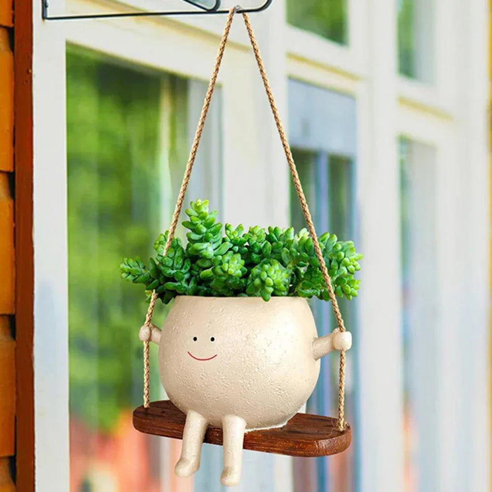 Swing Flower Container – Creative Resin Cartoon Wall Hanging Planter