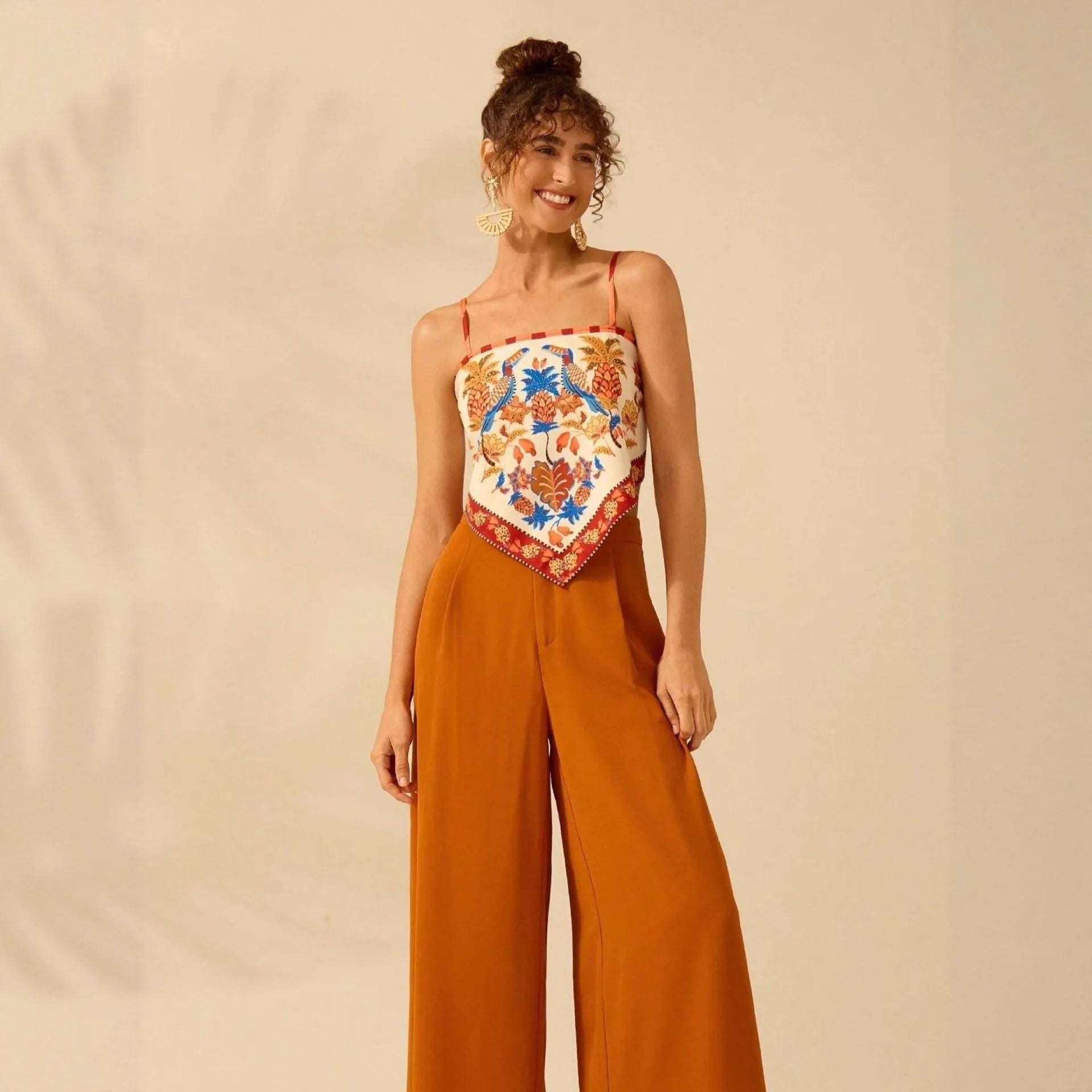Women Summer Beach Style Bohemian Print Suspender Top Colorful Patchwork Back Lace-up Backless Holiday Sexy Wear Top