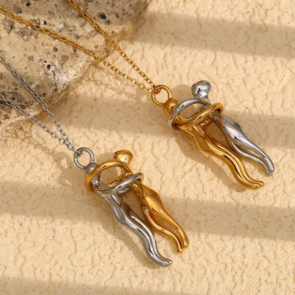 People Hug Pendant Necklace – Stainless Steel &18K Gold Plated