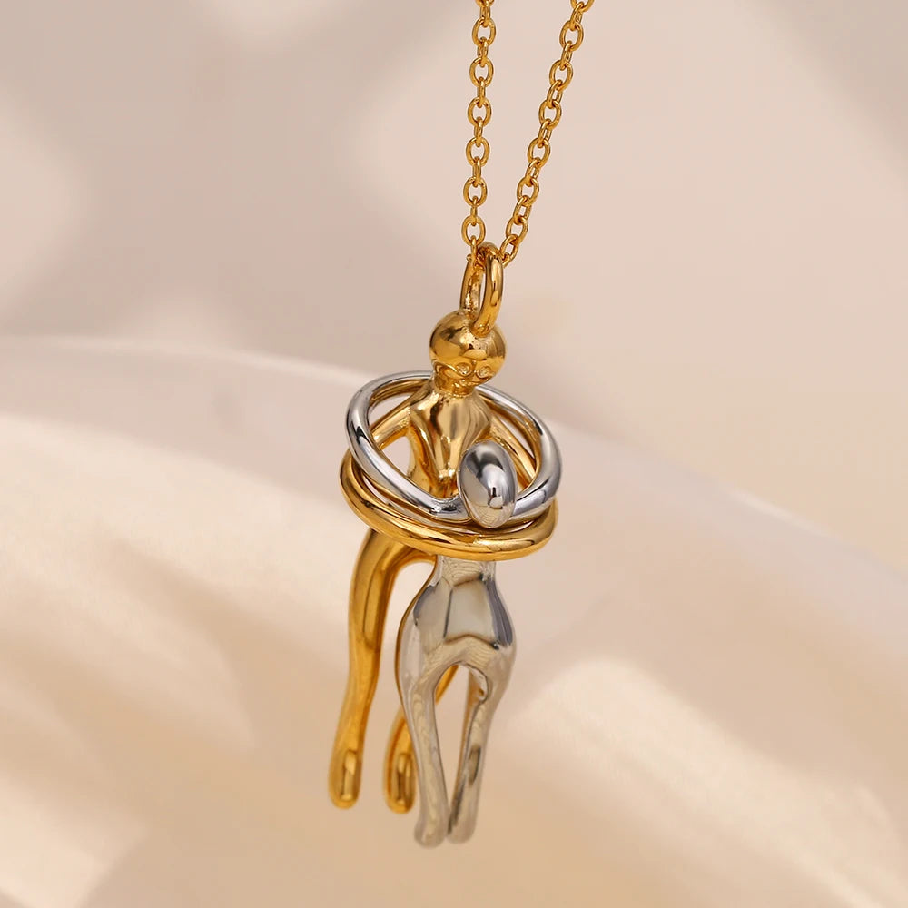 People Hug Pendant Necklace – Stainless Steel &18K Gold Plated
