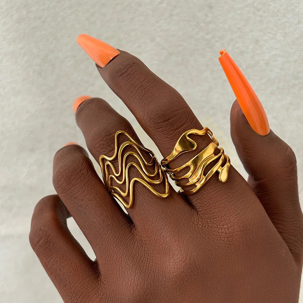 2-Piece Irregular Lava Ring Set