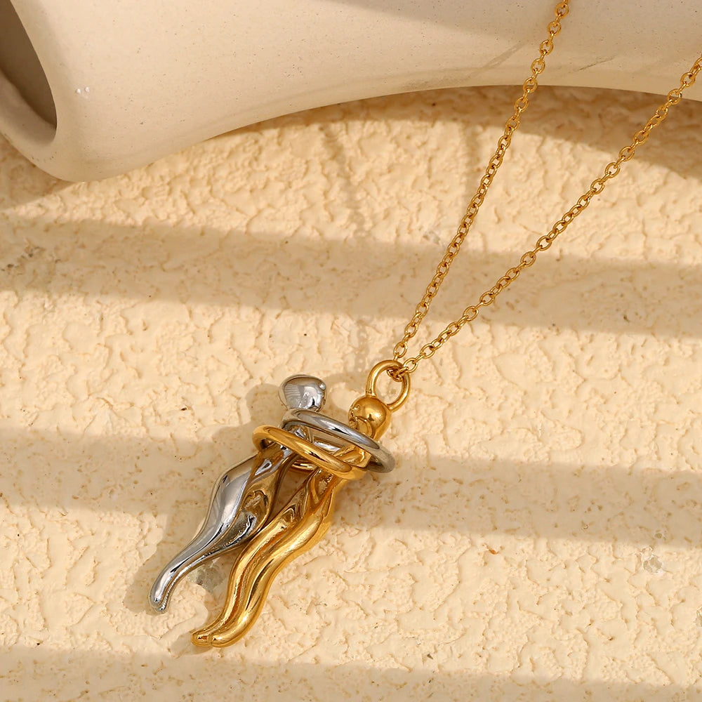 People Hug Pendant Necklace – Stainless Steel &18K Gold Plated