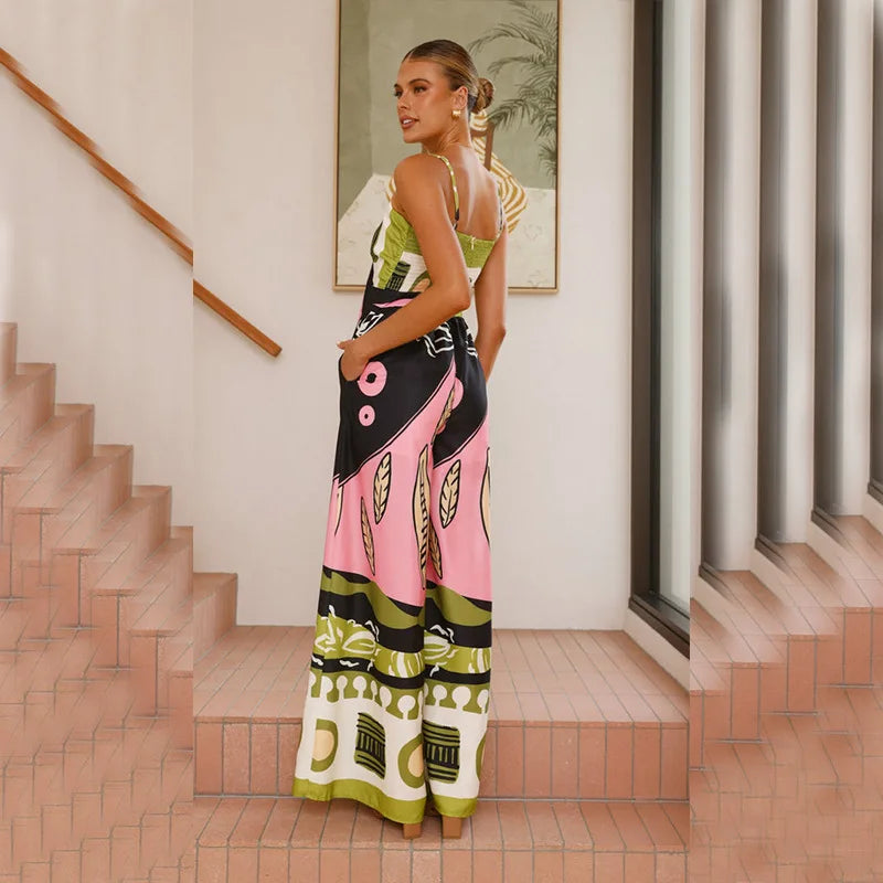 Veitche Boho Print Spaghetti Strap Jumpsuit