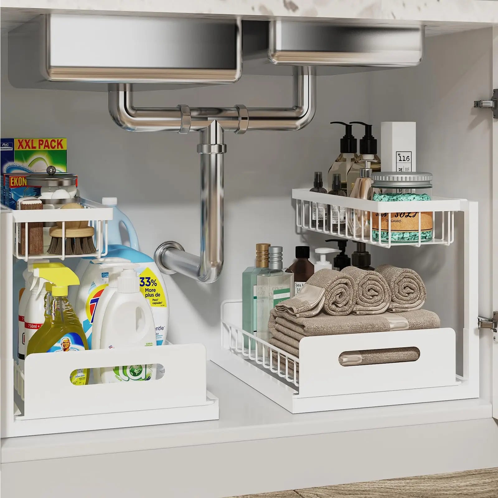 2-Tier Under Sink Organizer – Sliding Bathroom &amp; Kitchen Shelf