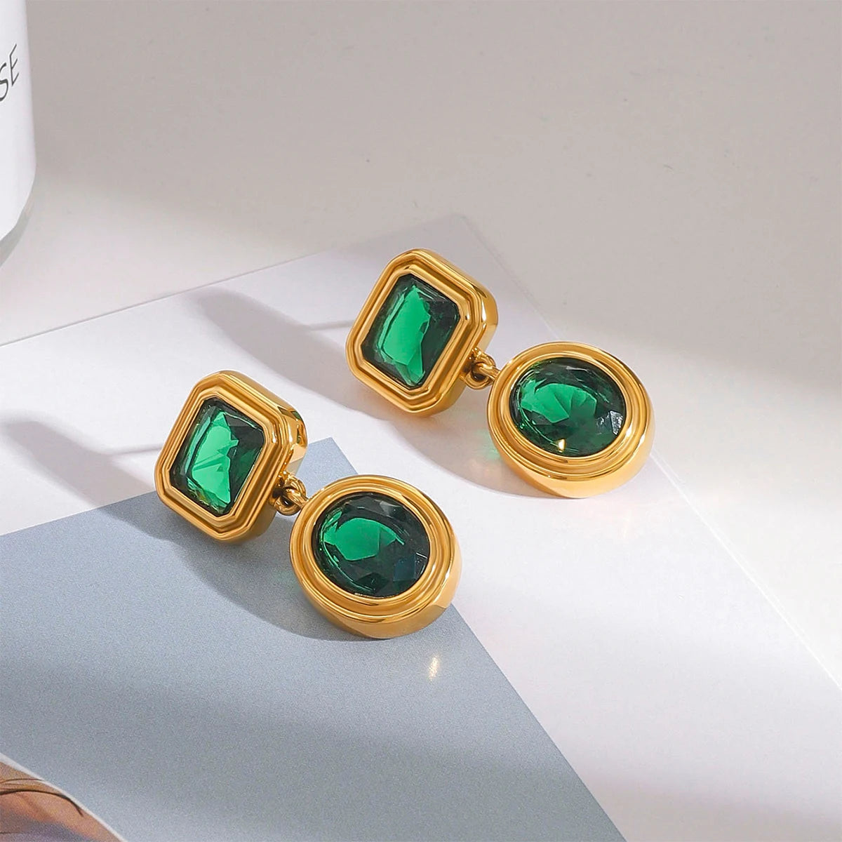 Green Zircon Geometric Earrings