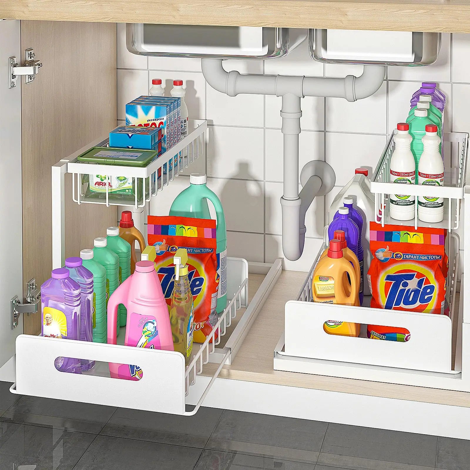 2-Tier Under Sink Organizer – Sliding Bathroom &amp; Kitchen Shelf