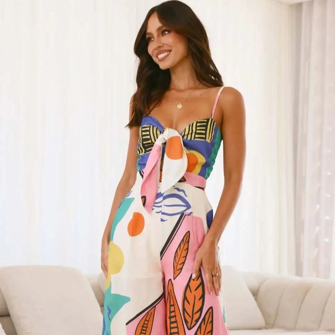 Veitche Boho Print Spaghetti Strap Jumpsuit
