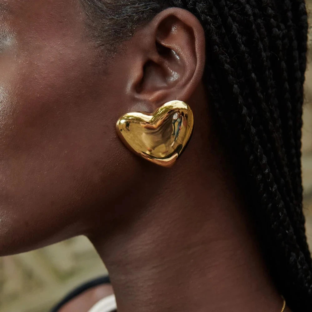 Gold Plated Chunky Heart Earrings