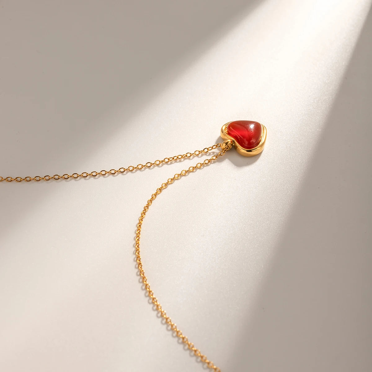 Gold Plated Red Agate Heart Pendant Necklace