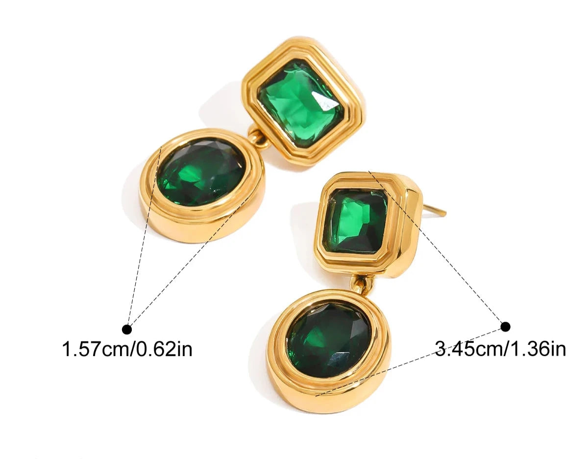 Green Zircon Geometric Earrings