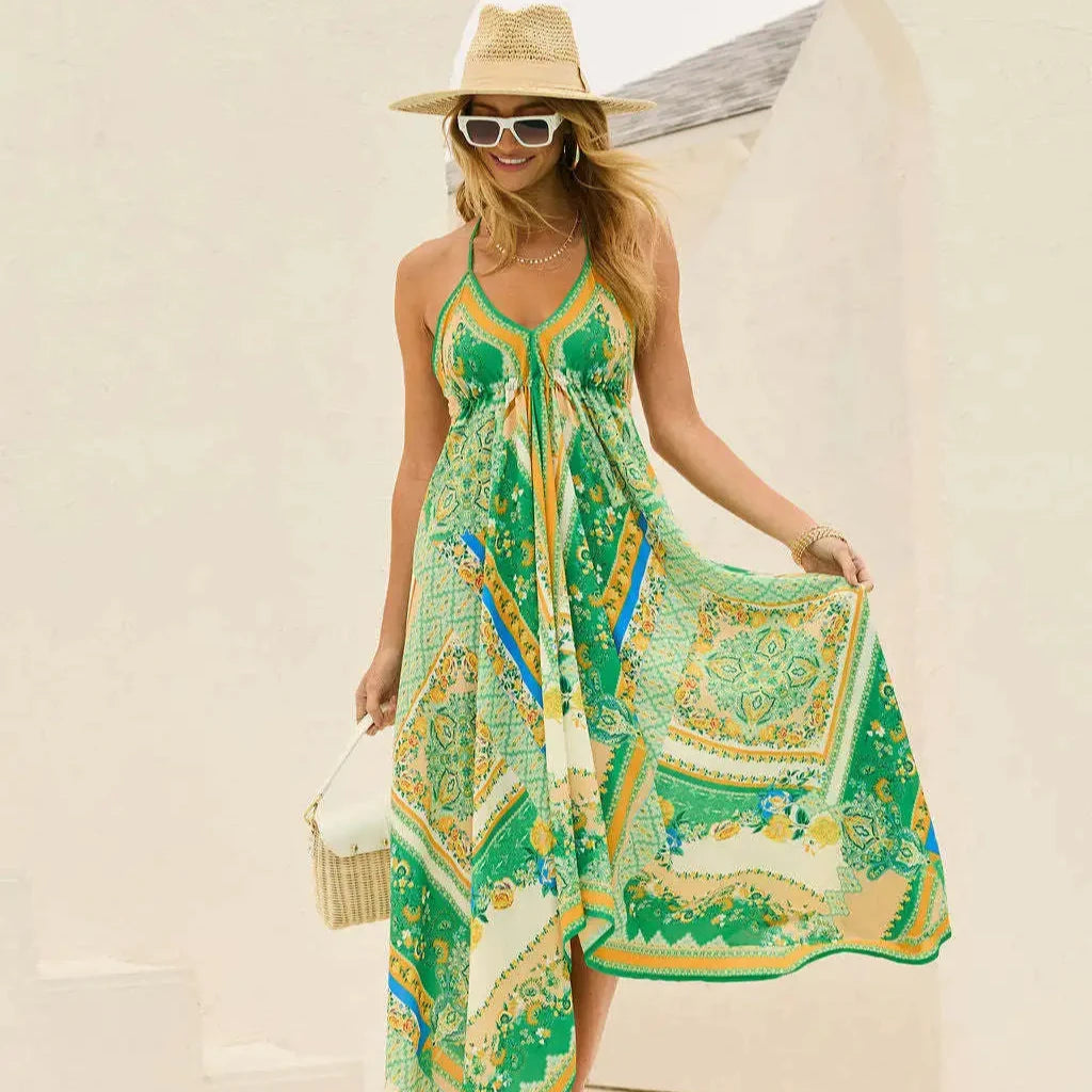 Bohemian Backless Halter Maxi Dress