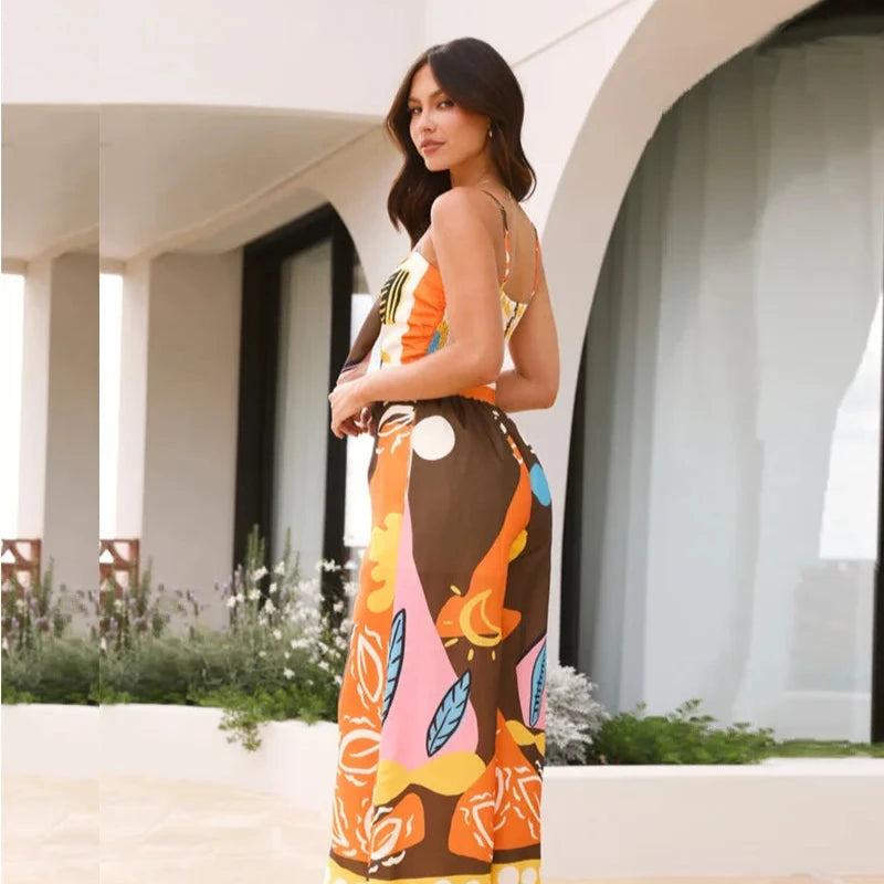Veitche Boho Print Spaghetti Strap Jumpsuit