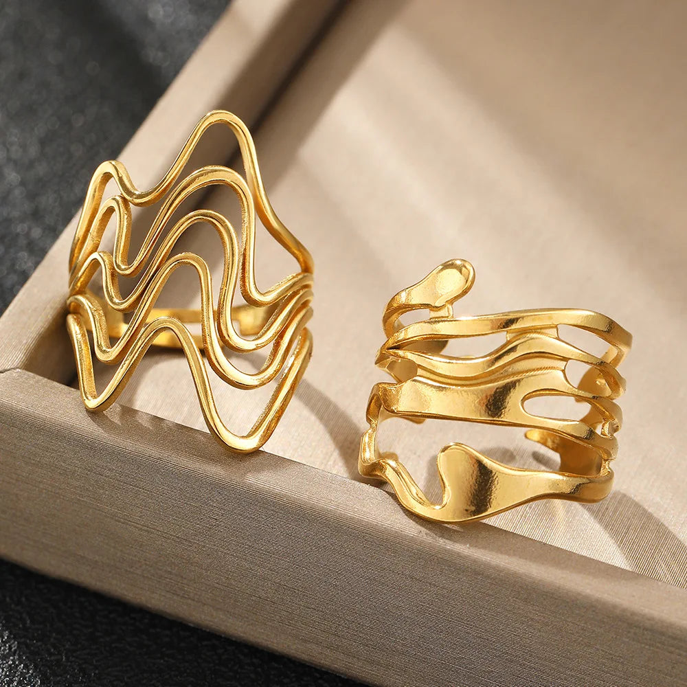 2-Piece Irregular Lava Ring Set